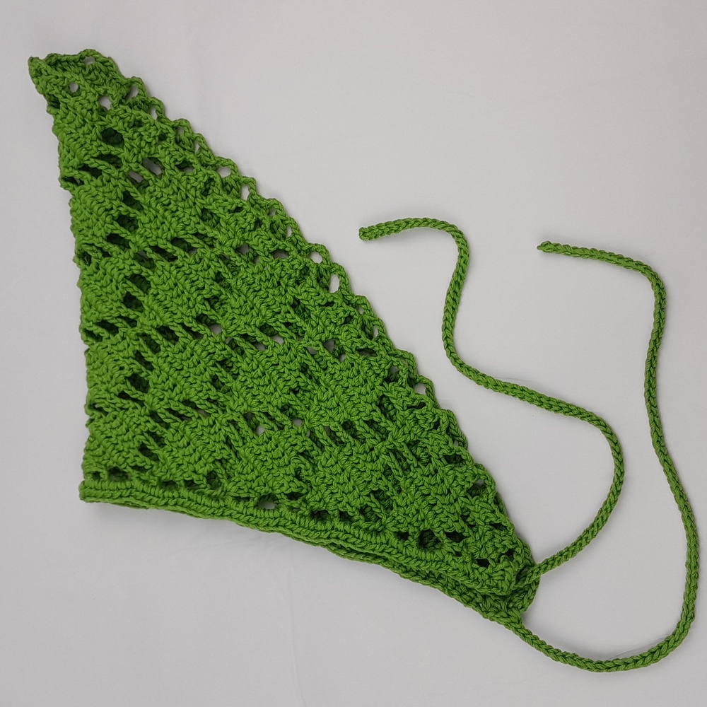 Green Handcrafted Crochet Filet Leaf Patterned Tie Back Head Bandana Kerchief - Picture 4 of 7